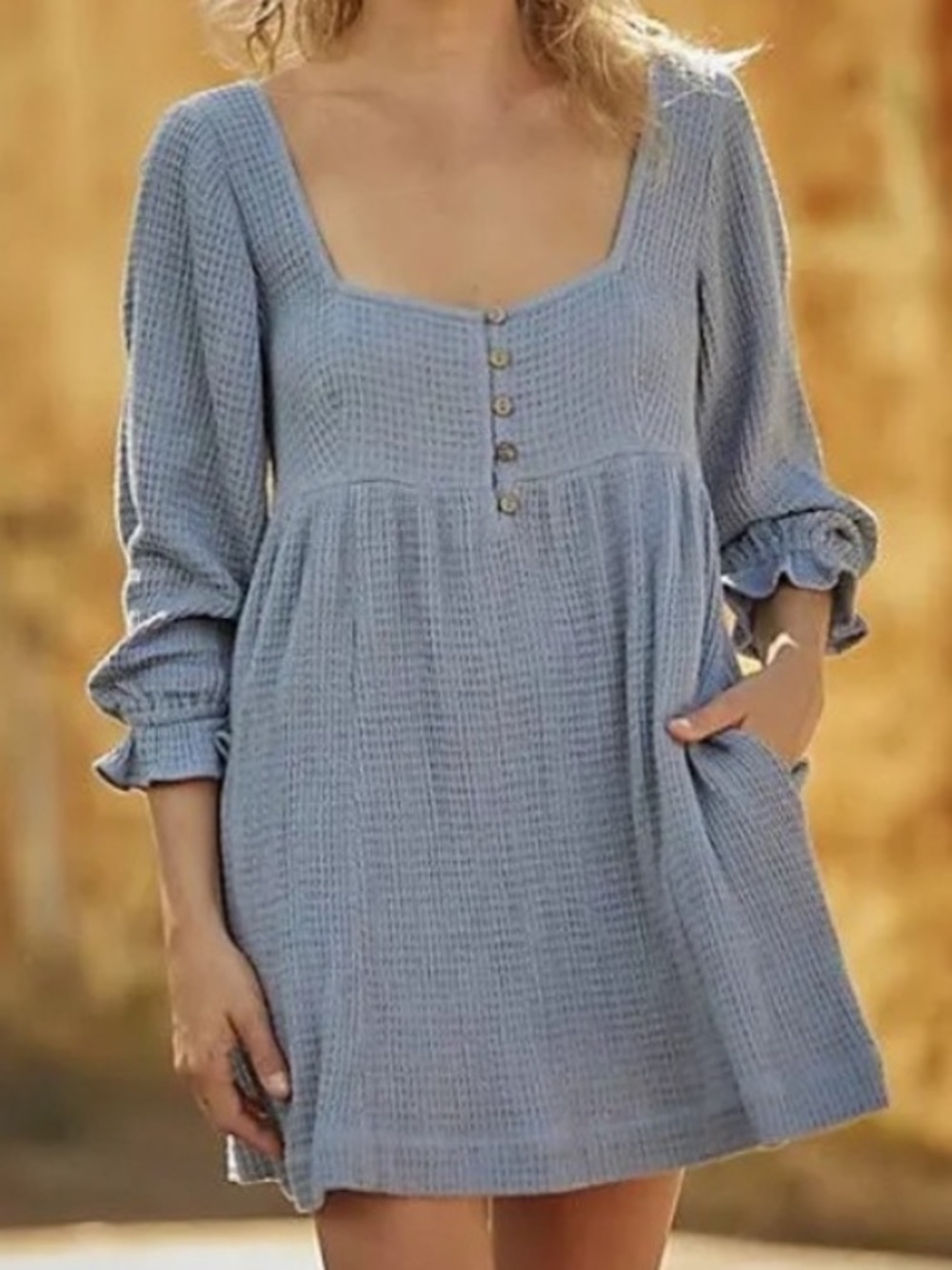 Free People Light Blue Waffle Knit Mini Dress